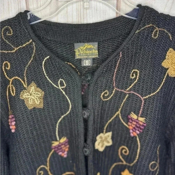 Pichincha Peru Womens Cardigan Sweater Alpaca Size Small Black‎ - Picture 2 of 8